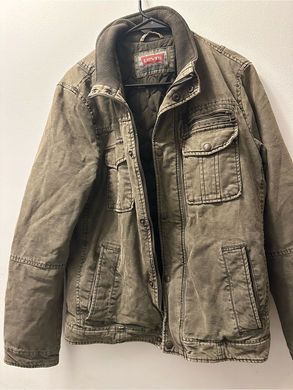Levi's Men's Olive Utility Field Jacket with Corduroy Collar see measurements